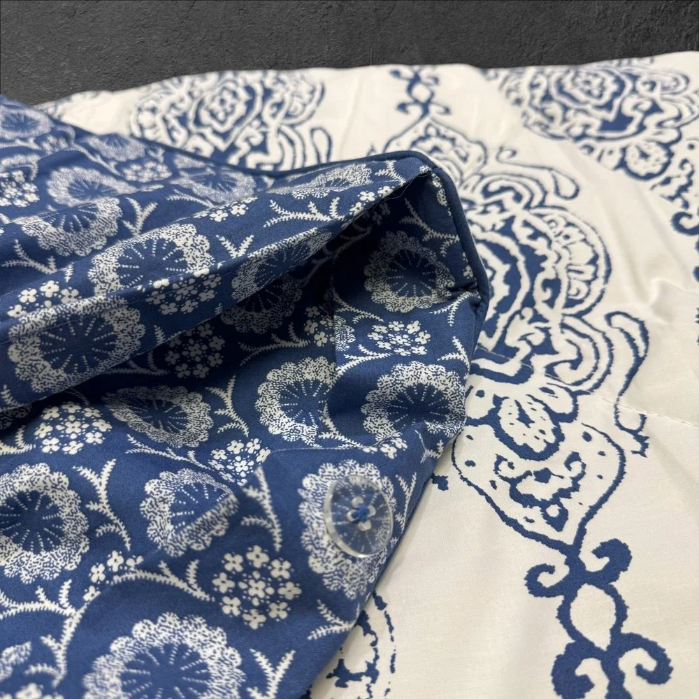 Pottery Barn Dessi Print Blue King Sham Set of 2 Reversible Medallion Cotton
